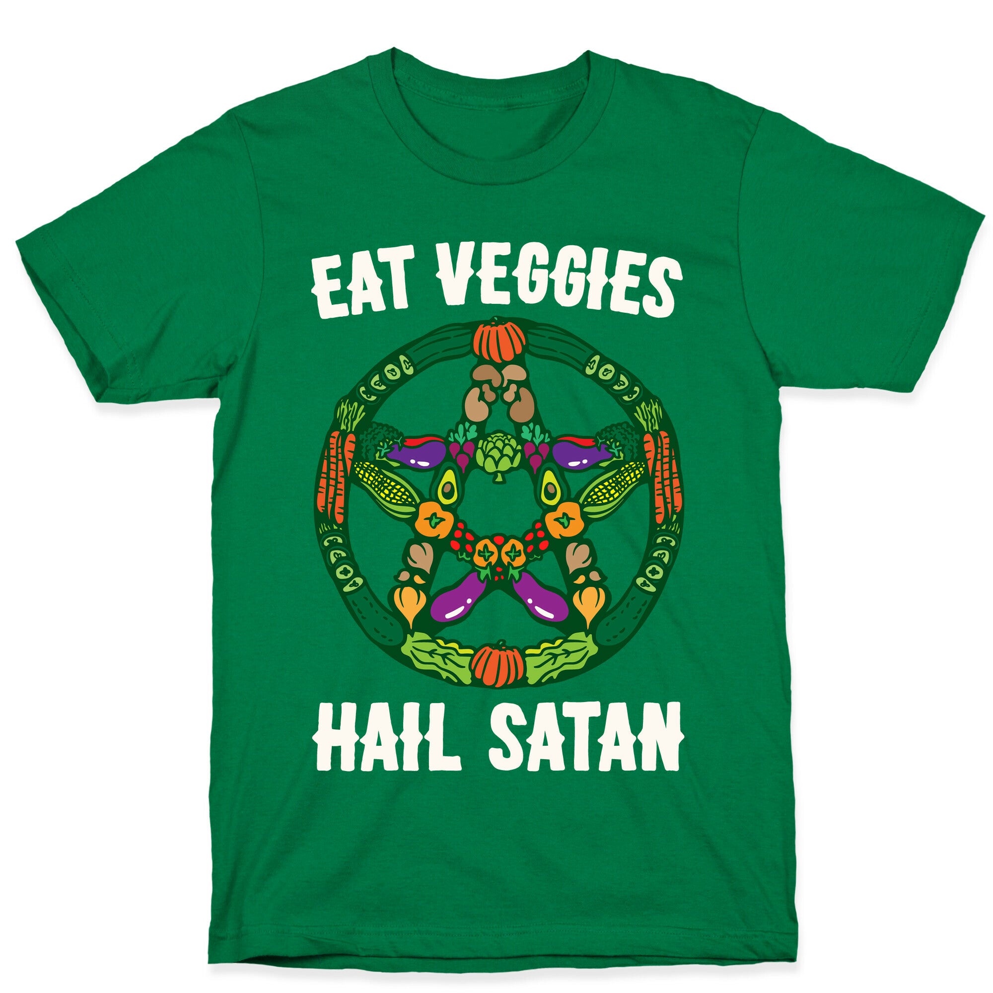 Eat Veggies Hail Satan White Print T-Shirt